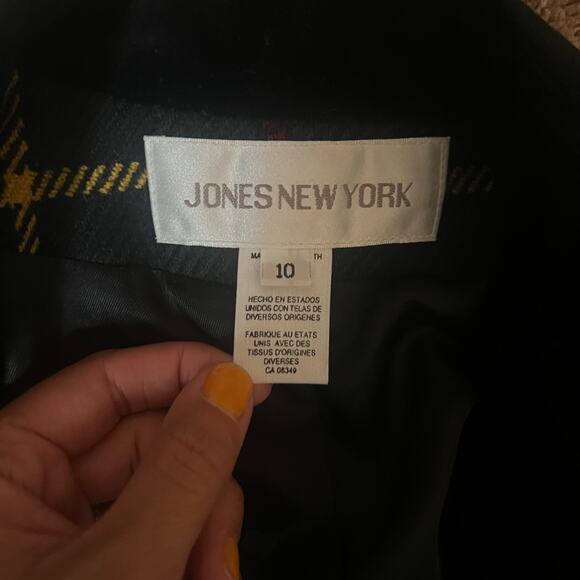 Vtg 90s Wool Blazer & Skirt 2-Pc Suit Size 10 Plaid Academia Professor Holiday - Picture 2 of 16